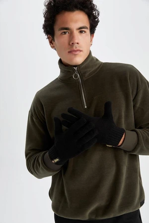 DEFACTO Men's Knitwear Gloves with Woven Labels