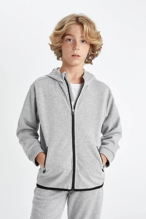 DEFACTO Boy Gray Hooded Zippered School Sweatshirt