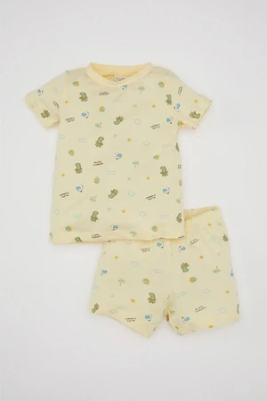 DEFACTO Baby Boy Dinosaur Patterned Short Sleeved Cotton Pajama Set with Shorts