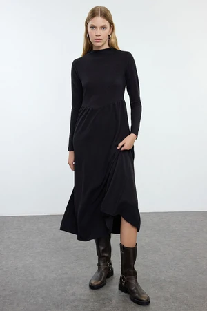 Trendyol Black Straight High Neck Skater/Waist Opening Flexible Maxi Knitted Dress