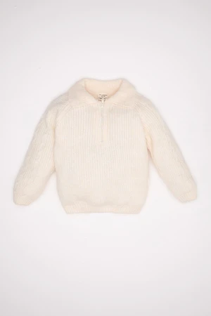 DEFACTO Baby Girl Beige Large Collar Zippered Knitwear Sweater