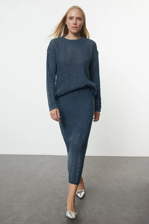 Trendyol Indigo Knit Detailed Knitwear Bottom-Top Set