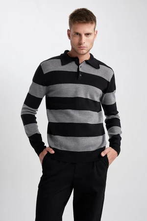 DEFACTO Standard Fit Regular Cut Striped Polo Neck Knitwear Sweater