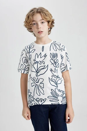 DEFACTO Boy's Crew Neck Patterned Short Sleeve T-Shirt