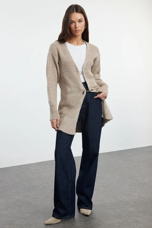 Trendyol Thessaloniki Knitted Knitwear Cardigan with Beige Accessory Detail