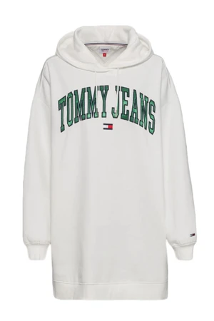 Tommy Jeans Šaty - TJW COLLEGIATE LOGO HOODIE DRESS biele