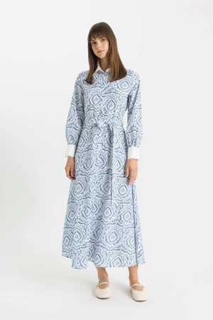 DEFACTO Patterned Long Sleeve Poplin Maxi Dress