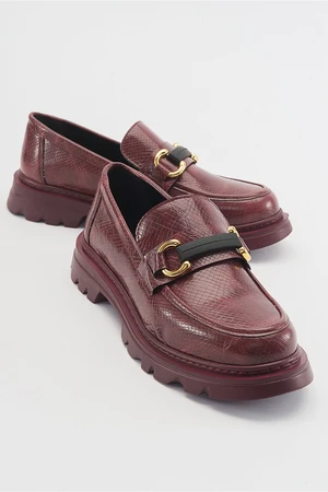 LuviShoes FRAS Women's Claret Red Patterned Loafers