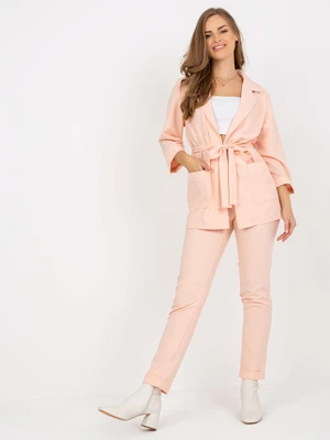 Peach elegant set with a tied belt