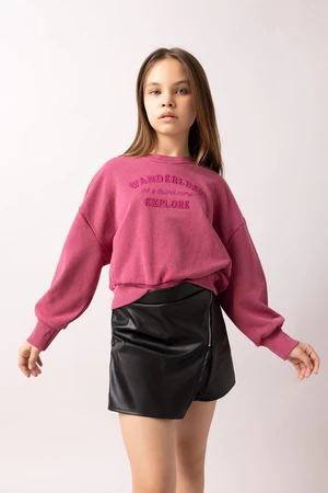 DEFACTO Girl Oversize Wide Pattern Crew Neck Printed Sweatshirt