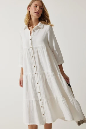 Happiness İstanbul Women's Ecru Muslin Flared Shirt Dress