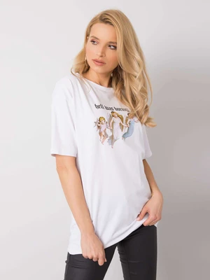 White T-shirt with Jasmine RUE PARIS print