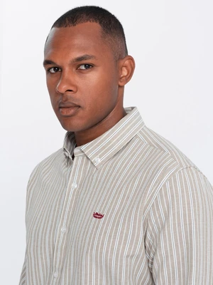 Ombre Men's cotton REGULAR FIT shirt with fine stripes - beige