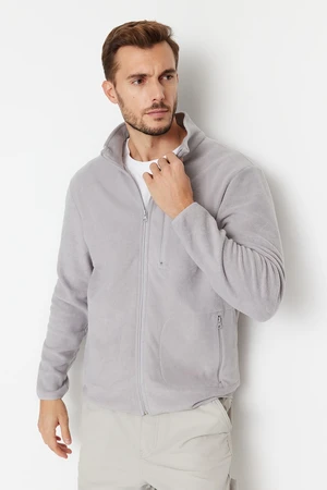 Trendyol Grey Regular/Normal Cut Zipper Detailed Warm Fleece Sweatshirt