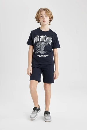 DEFACTO Boy 2-Piece Set Bike Neck Printed Short Sleeve T-Shirt Shorts