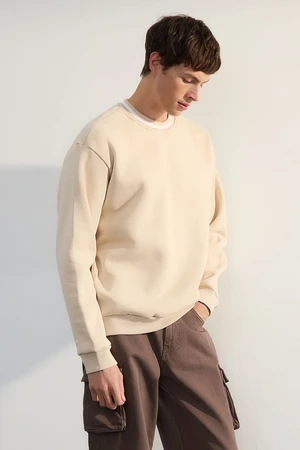 Trendyol Beige Premium Oversize/Wide Cut Collar Knitwear Band Detail Basic Polar Fleece Sweatshirt