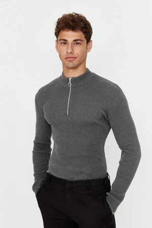 Trendyol Smoke Fitted Cotton Half Turtleneck Plain Knitwear Sweater