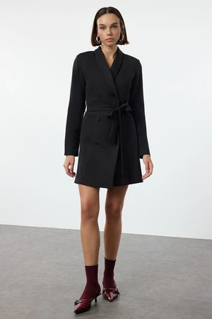 Trendyol Black Belted Shawl Collar Mini Woven Jacket Dress