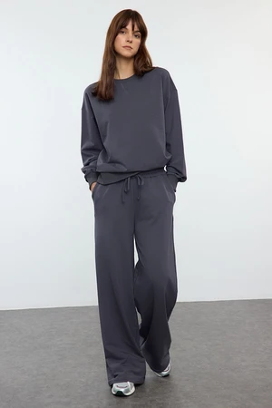 Trendyol Anthracite Relaxed/Comfortable Fit Wide Leg/Wide Leg Knitted Sweatshirt/Bottom Tracksuit Set