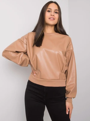 Camel sweatshirt with an insert made of eco-leather Ancora RUE PARIS