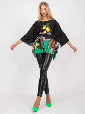 Black one-size-fits-all blouse with animal prints