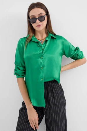 Bigdart 3964 Lightly Flowy Satin Shirt - Green