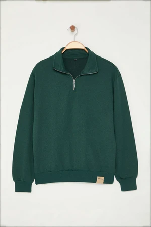 Trendyol Emerald Oversize/Wide Cut Stand Collar Sweatshirt with Labeled Fleece Inside