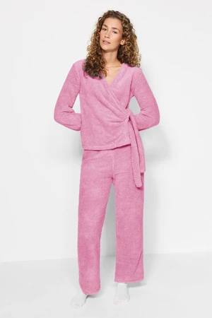 Trendyol Pink Double Breasted Collar Wellsoft Winter Knitted Pajama Set