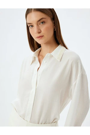 Koton Viscose Shirt Collar Pearl Embroidery Detail Long Sleeve