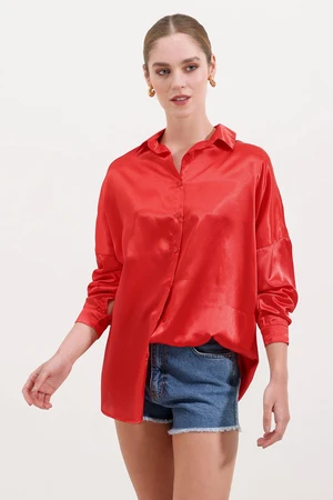 Bigdart 3985 Oversize Satin Shirt - Red