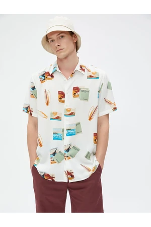 Koton Short Sleeve Shirt Summer Theme Surf Detail Classic Collar