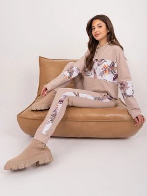 Beige women's tracksuit with print