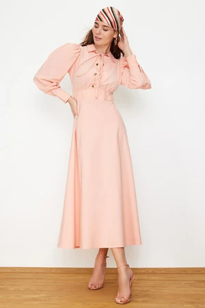 Trendyol Pale Pink Eyelet Detailed Cotton Woven Dress