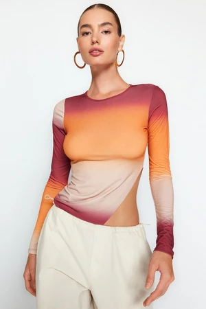 Trendyol Orange Gradient Patterned Asymmetric Stretchy Knitted Blouse