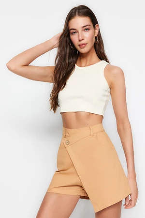 Trendyol Beige Asymmetric Closure Woven Short Skirt