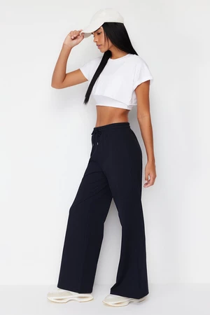 Trendyol Dark Navy Blue Wide Leg Thin Knitted Sports Sweatpants