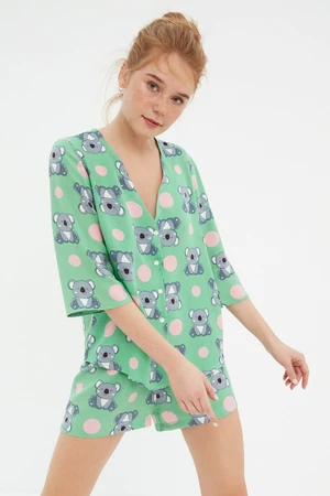 Trendyol Multicolor Koala Pattern Viscose Shirt-Shorts Woven Pajamas Set