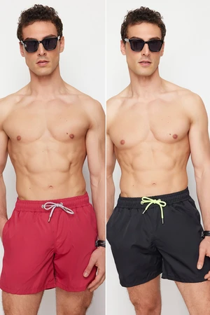 Trendyol Black - Claret Red 2 Pack Basic Swim Shorts