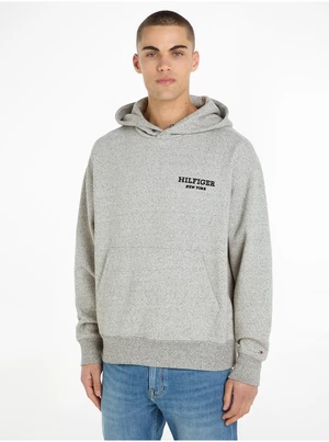 Světle šedá pánská mikina s kapucí Tommy Hilfiger Monotype Mouline Hoodie