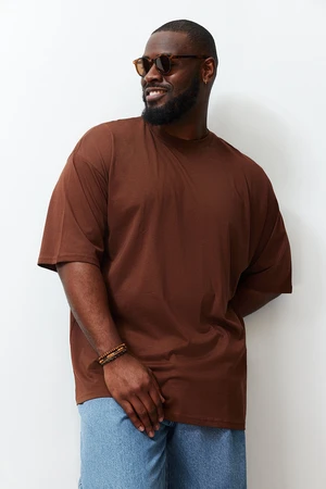 Trendyol Plus Size Brown Oversize/Wide Cut 100% T-Shirt