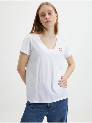 White T-shirt with embroidery Pieces Billy - Women