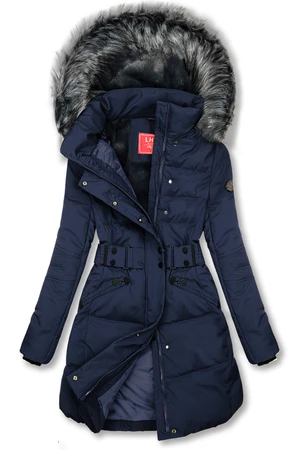 Gesteppte Winterjacke mit Gürtel Dunkelblau