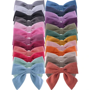 2 PCS 3.2 inch Cotton Linen Sailor Bows Fully Lined Clips Barrettes Toddler Baby Girls Kids Hair Bow Hairgrips Accessories