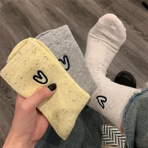 Women's Mid Tube Socks Cute Idea Yarn Love Socks Simple and Fashionable Breathable Round Neck Socks