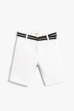 Koton Slim Belt Shorts With Pocket Elastic Waist Detail Above Knee Cotton.