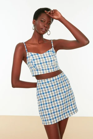 Trendyol Blue Plaid Strappy Crop Blouse