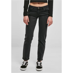 Women's Straight Denim Pants with Low Waist - Black