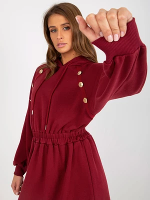 Flowing burgundy dress with elasticated waistband