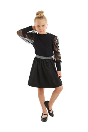 Mushi Black Tulle Girls' Turtleneck Blouse and Skirt Set