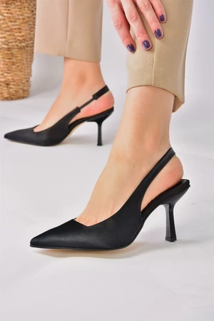 Fox Shoes Women's Black Satin Fabric Heeled Shoes